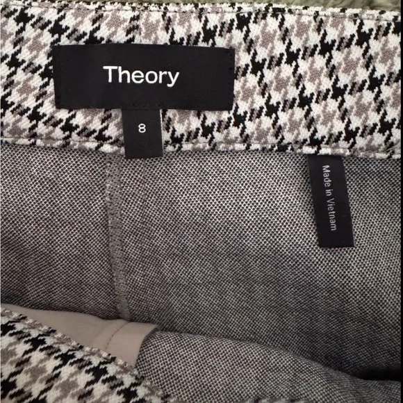 Theory Houndstooth Dress Pants Size 8 Black White Straight Leg Work - Picture 3 of 8